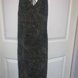 White House Black Market Black and Cream Patterned Dress